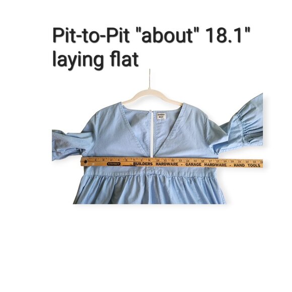Sunday Best Babydoll Baby Blue Mini Dress Bell Sleeve Keyhole Poplin Cotton S - Picture 8 of 11